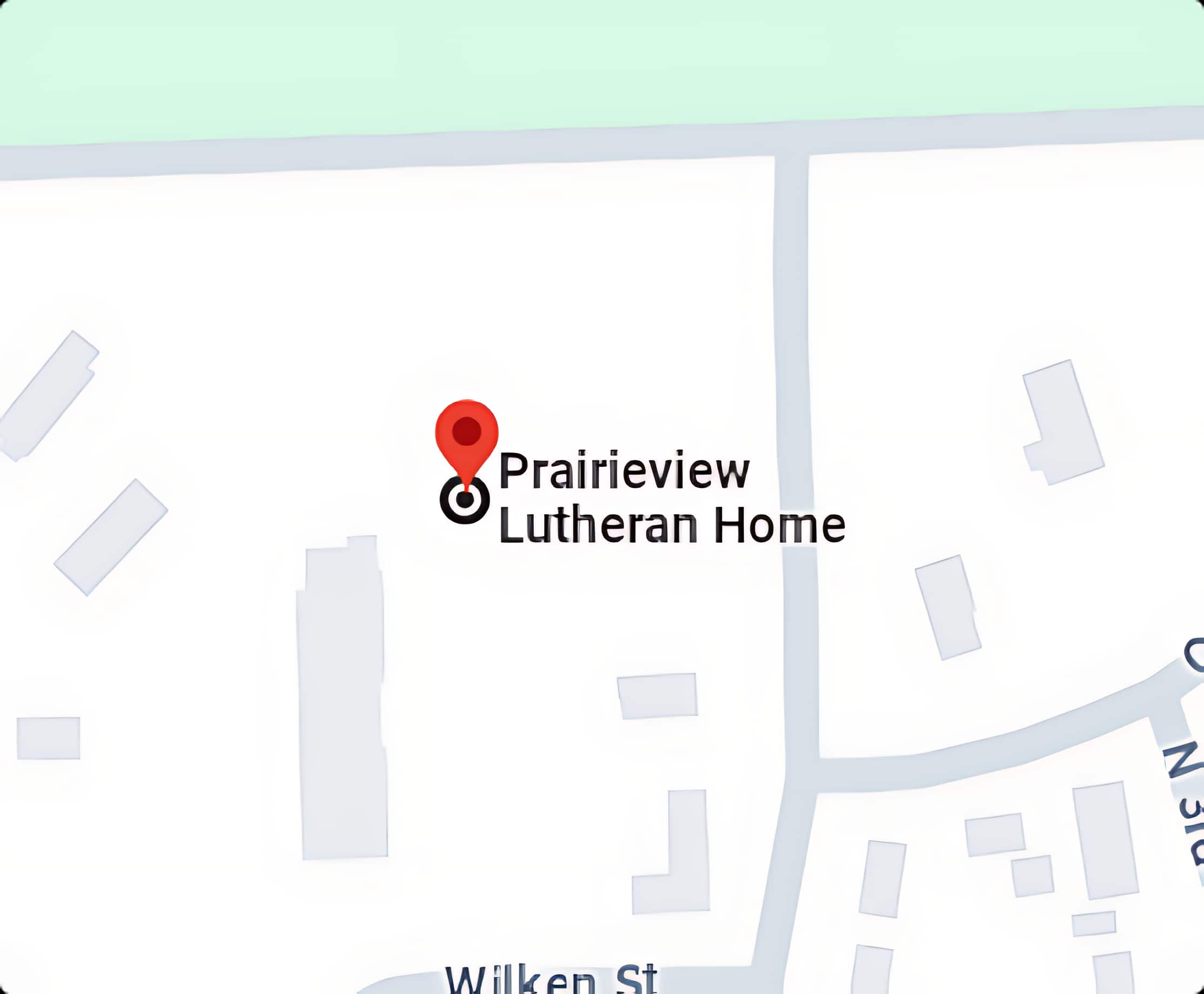 Map pin on Prairieview Lutheran Home location.
